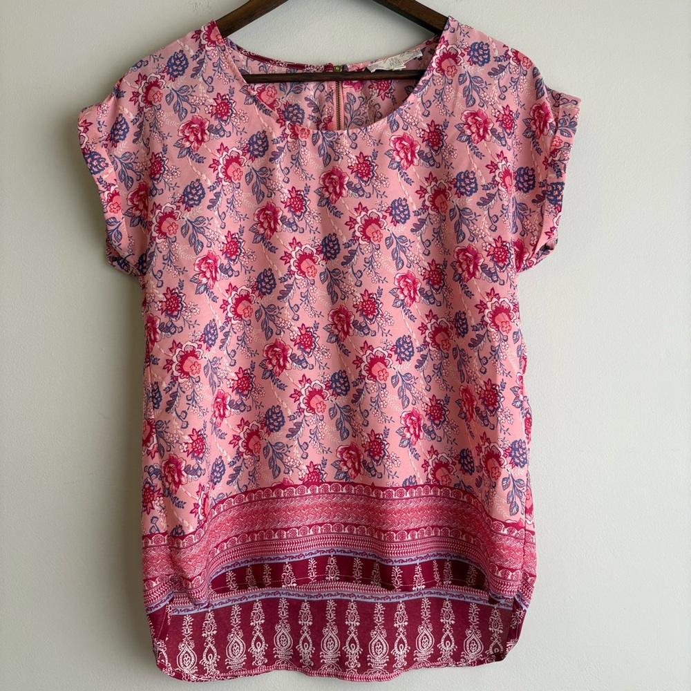 Pink Rose Floral Boho Blouse in Pink and Red